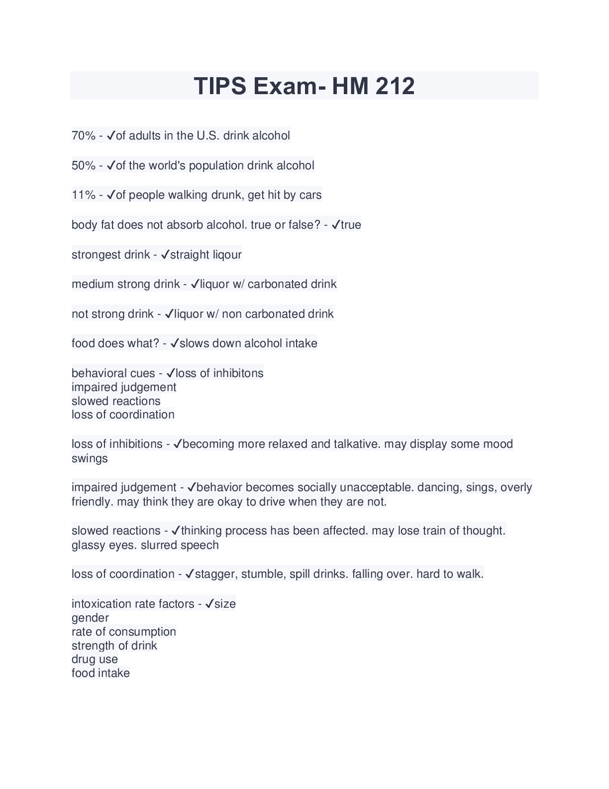 TIPS Exam HM 212 (Latest 2023/2024) Satisfaction Guaranteed Browsegrades